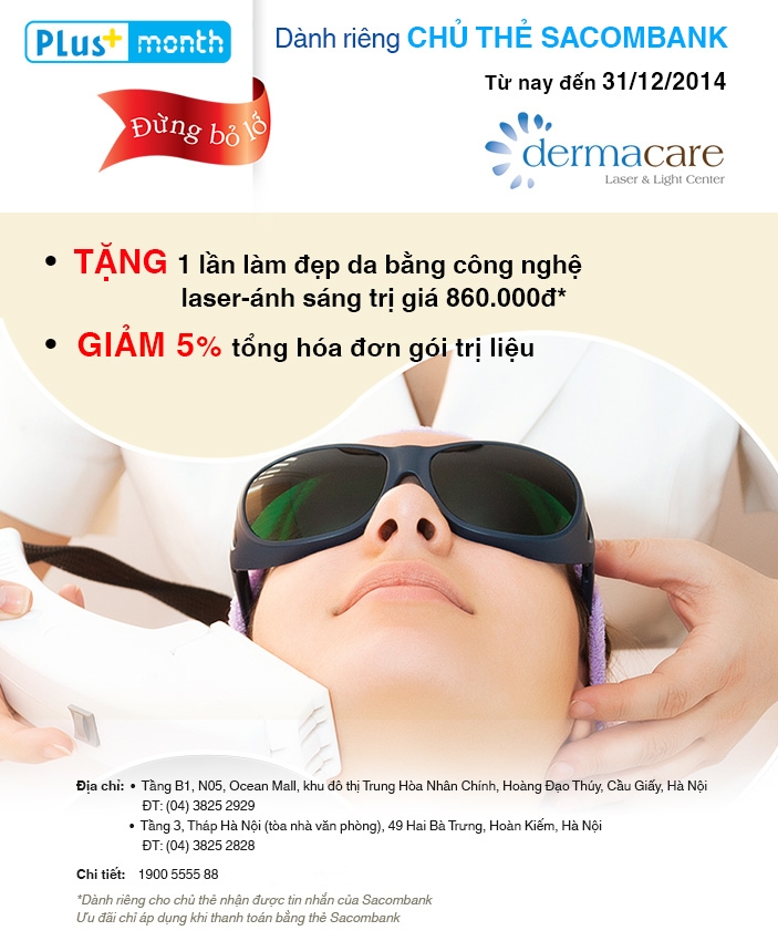 Làm đẹp da với thẻ Sacombank giảm giá tại Dermacare