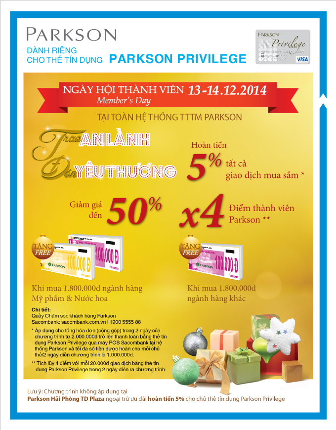 Parkson giảm giá 50% cho chủ thẻ tín dụng Parkson Privilege
