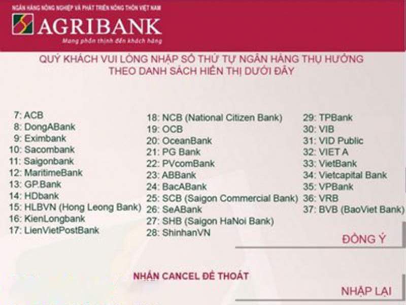 Chọn ngân hàng quản lý tài khoản hoặc thẻ thụ hưởng