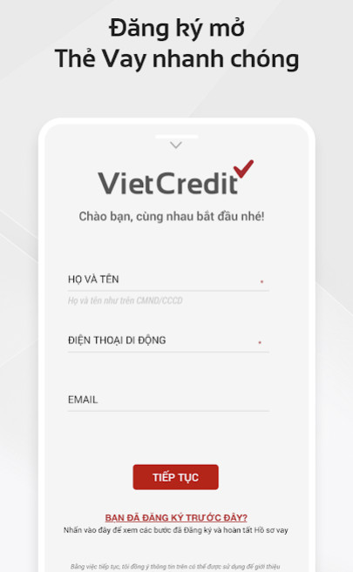 Mở thẻ VietCredit online