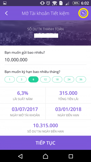 Chọn kỳ hạn để mở tài khoản tiết kiệm