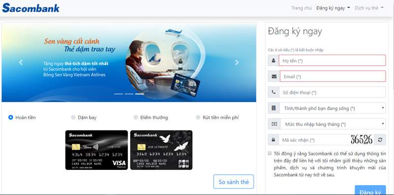 Mở thẻ tín dụng Sacombank online