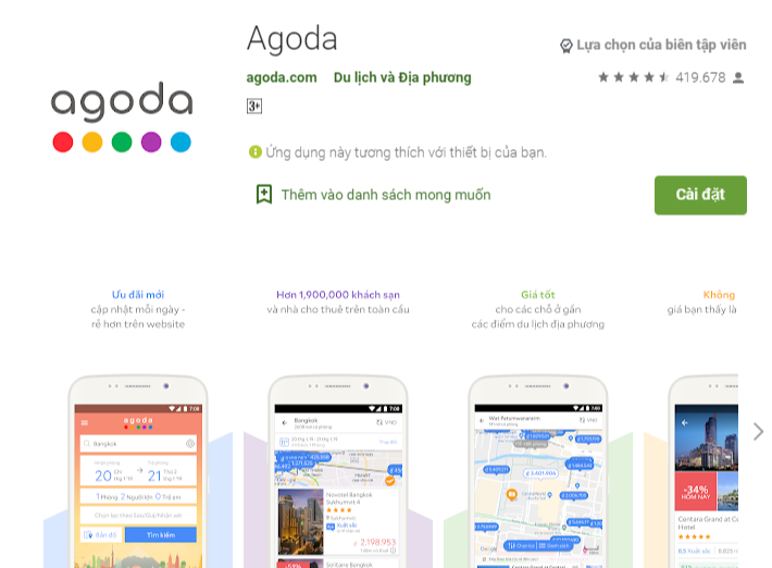 Cài đặt ứng dụng Agoda về điện thoại dễ dàng từ Google Play