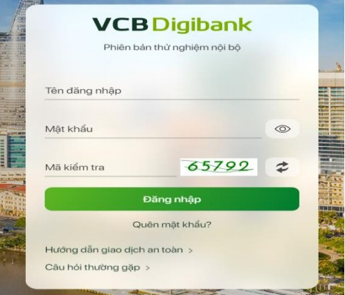 Đăng nhập vào VCB Digibank bằng tên và mật khẩu đăng nhập