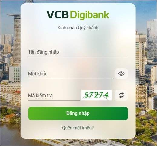 Bước 1: Đăng nhập vào VCB Digibank