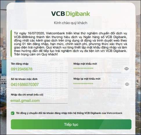 Bước 3: Nhập mật khẩu mới của VCB Digibank