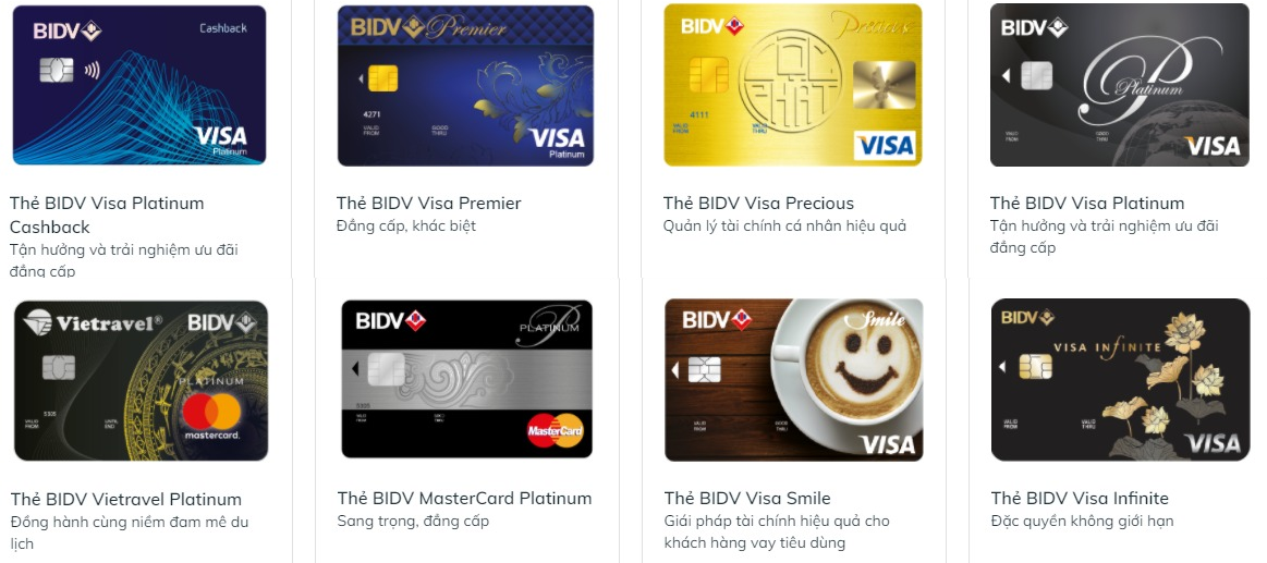 Các sản phẩm thẻ tín dụng BIDV