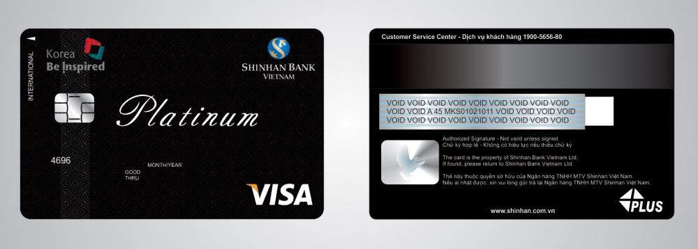 Mặt trước và mặt sau thẻ tín dụng Shinhan Visa Platinum