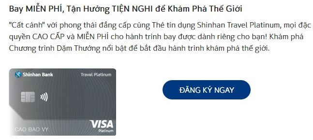 Thẻ tín dụng Shinhan Visa Travel Hạng Bạch Kim