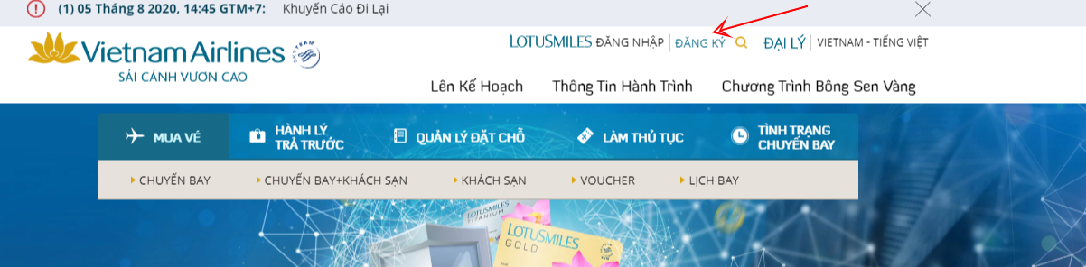 Giao diện website VietNam Airlines