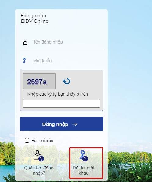 Cách lấy lại mật khẩu BIDV online