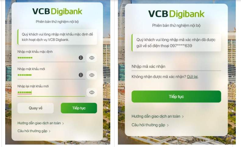 Đổi mật khẩu VCB Digibank
