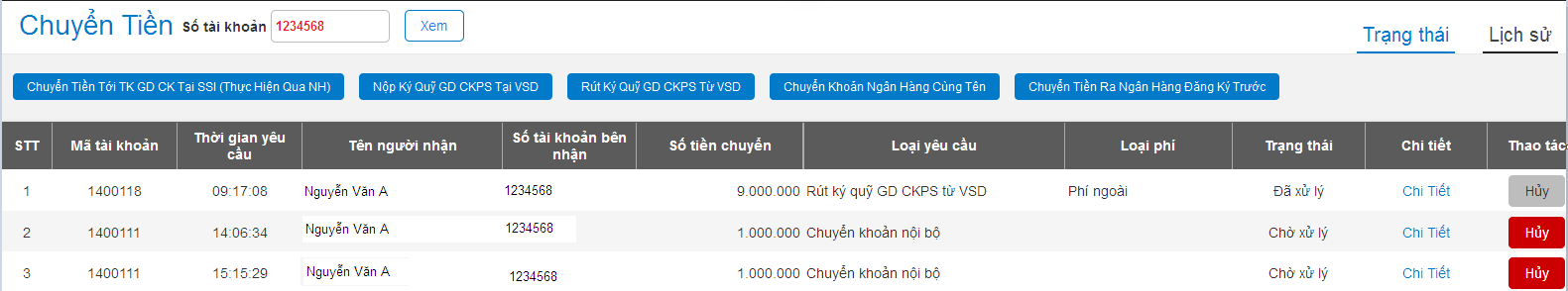  Xem trạng thái chuyển tiền khi yêu cầu