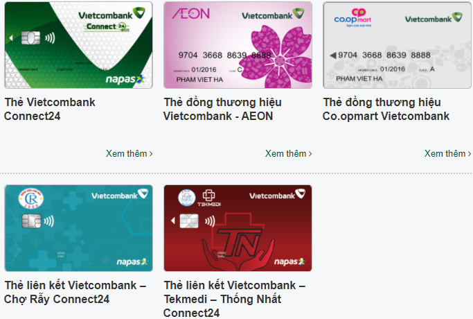 Các sản phẩm thẻ ghi nợ nội địa Vietcombank
