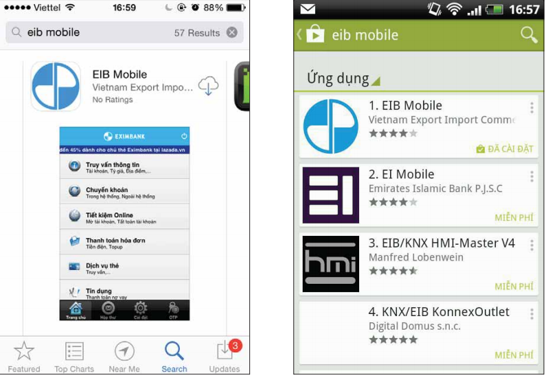 Cài đặt ứng dụng Mobile Banking Eximbank trên website Eximbank