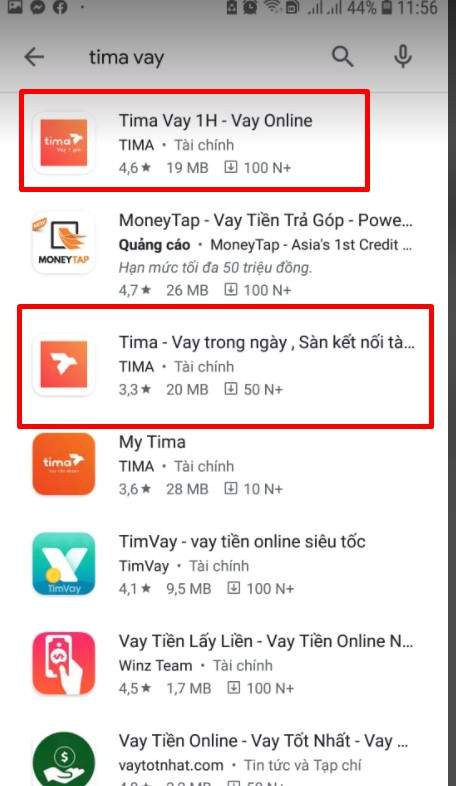 Tìm app Tima trên thanh tìm kiếm 