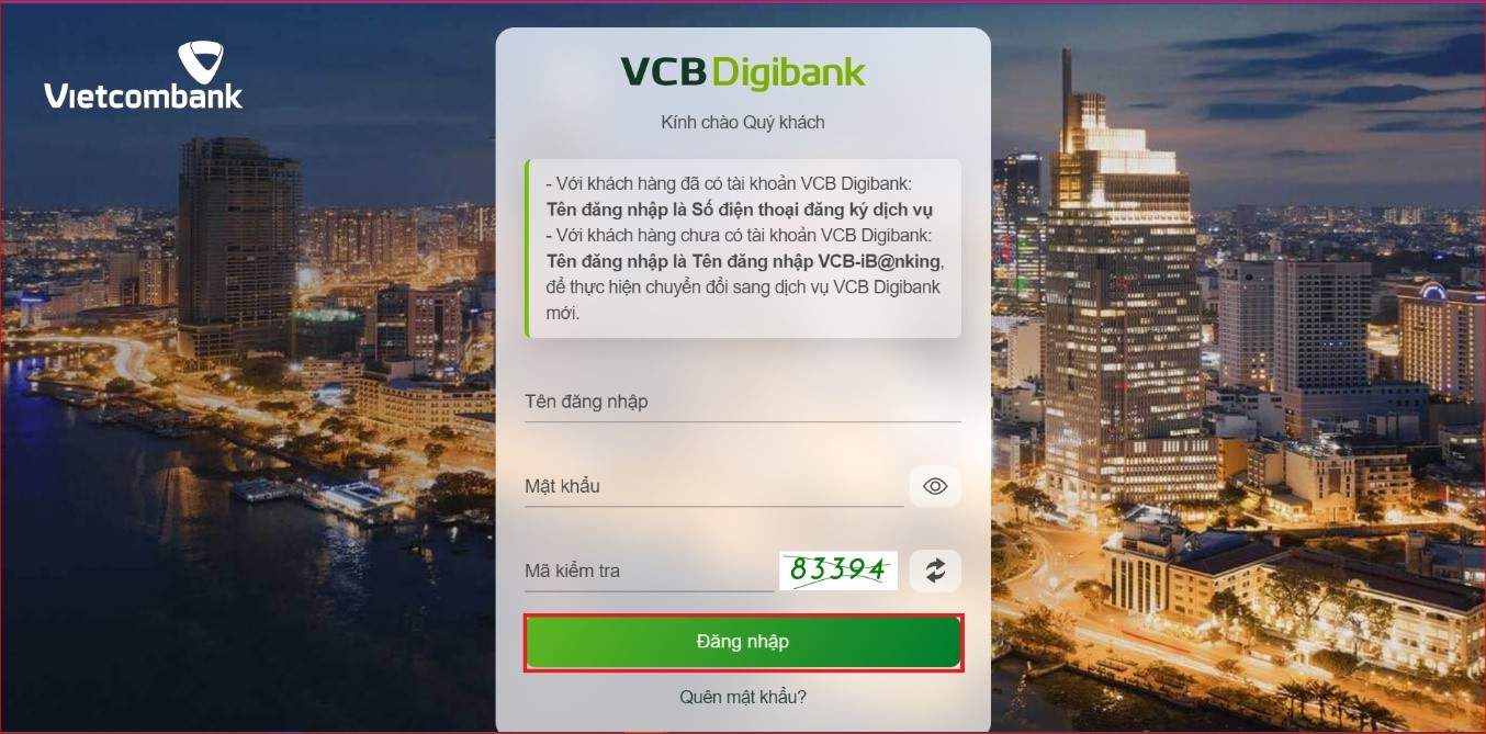 Đăng nhập VCB Digibank