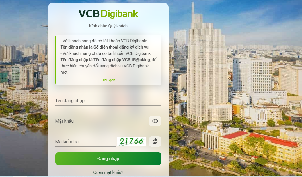 Xem hạn mức thẻ qua VCB Digibank