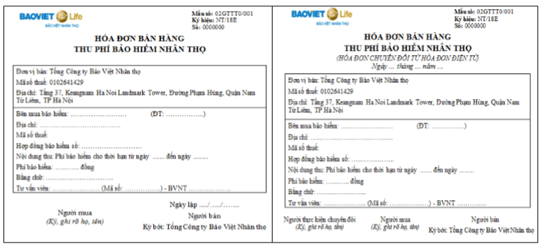 Mẫu hóa đơn điện tử của Bảo Việt Nhân thọ