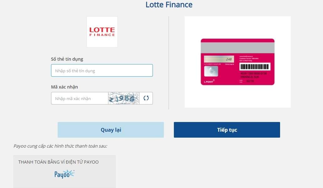 Chọn thẻ tín dụng Lotte Finance để thanh toán