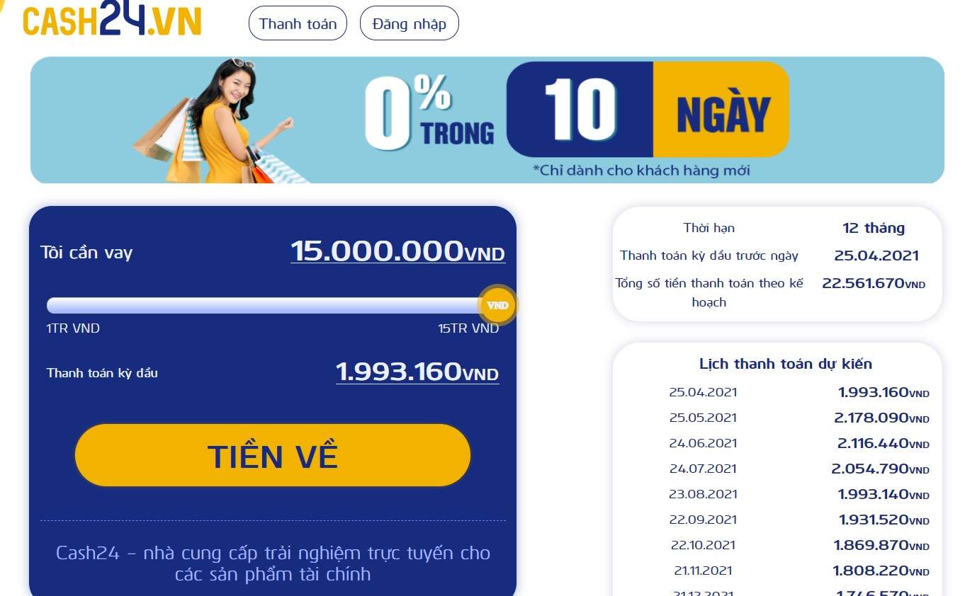 Vay tiền online Cash24.vn