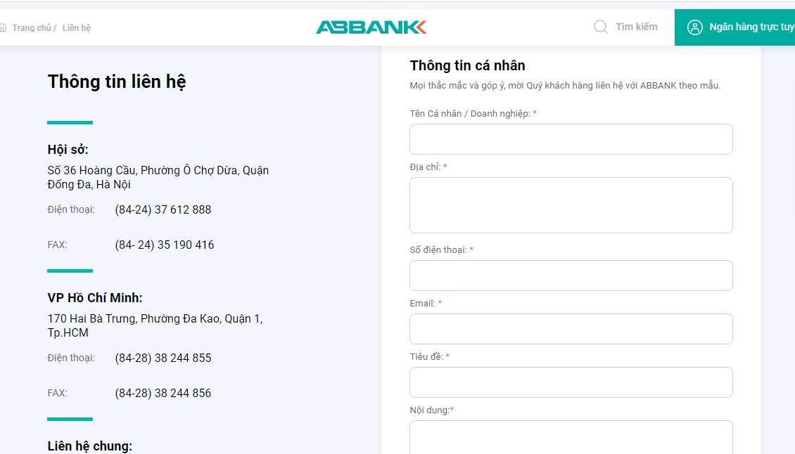 Gửi phản hồi đến ngân hàng ABBank