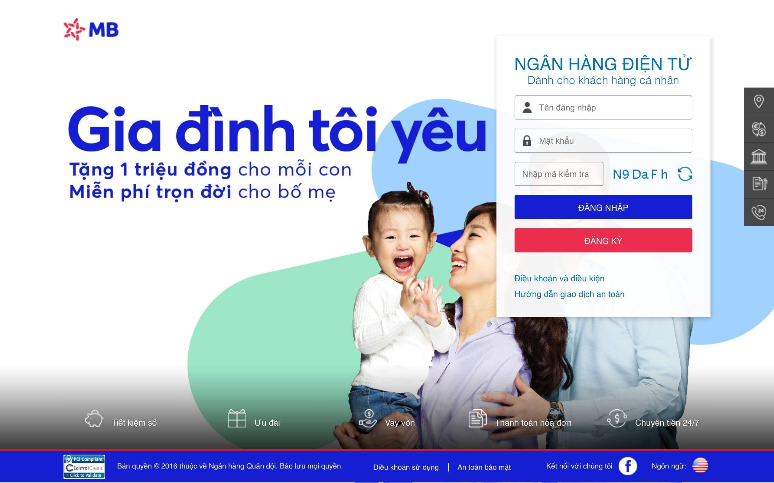 Giao diện Internet Banking MBbank
