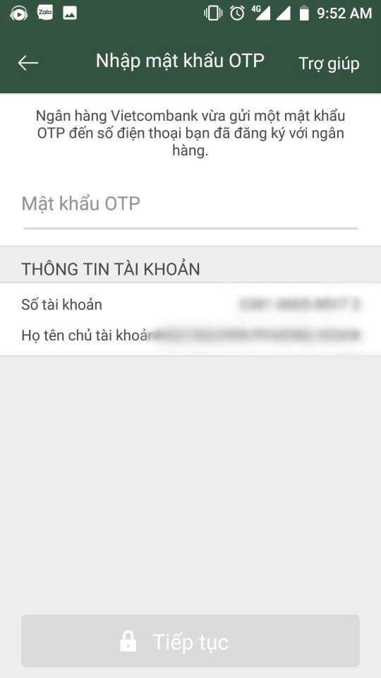 Nhập mã OTP gửi về trong tin nhắn