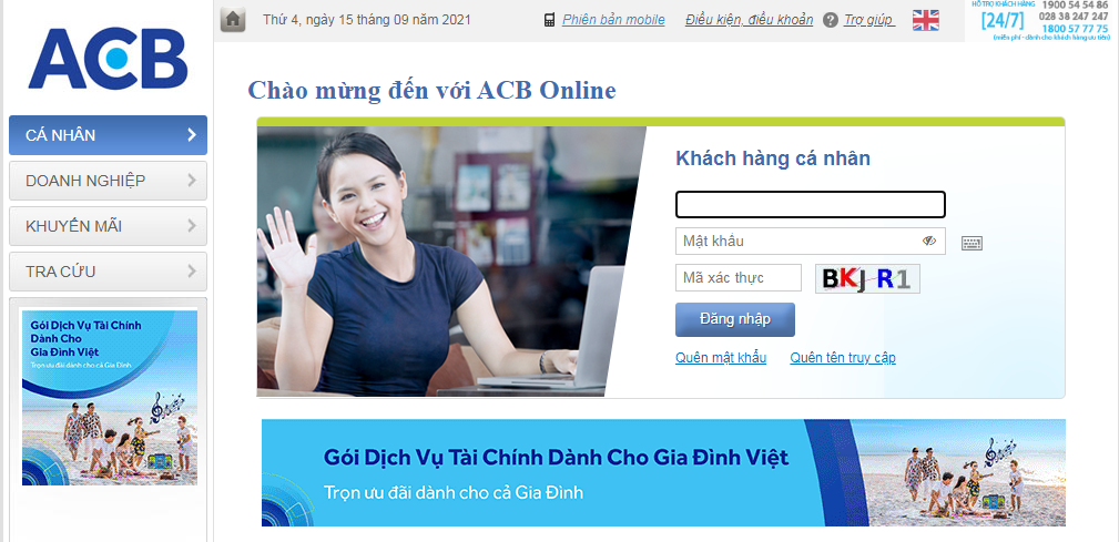 Đăng nhập vào Internet Banking ACB 