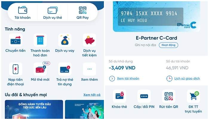 Khóa thẻ trên ứng dụng iPay Vietinbank 