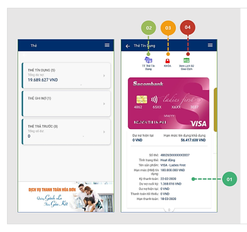 Khóa thẻ tín dụng trên Sacombank Pay 