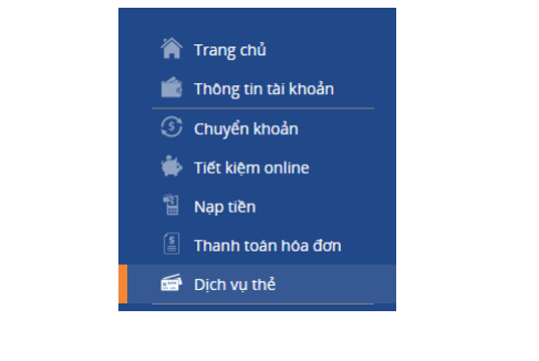 Nhấn chọn dịch vụ thẻ tại trang chủ 