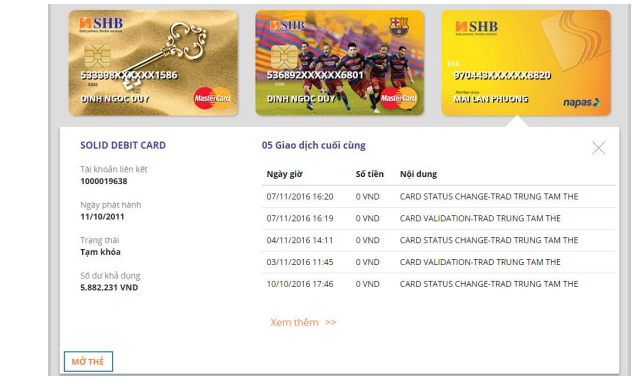 Chọn mở thẻ ATM SHB
