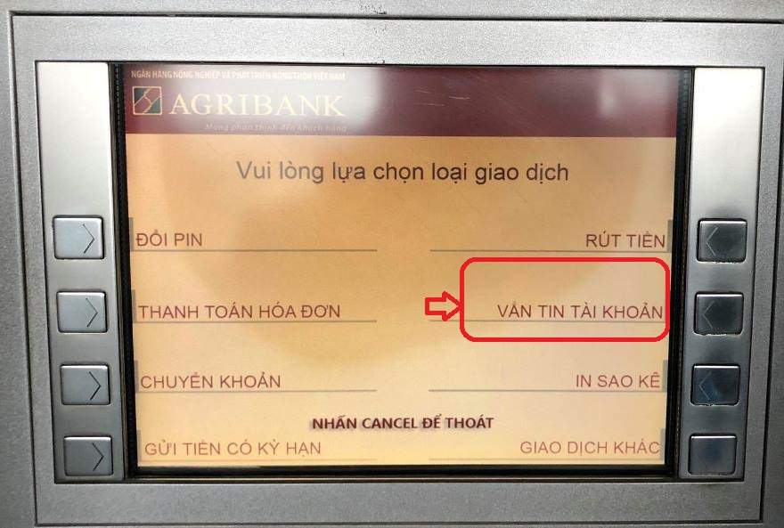 Tra cứu qua cây ATM Agribank