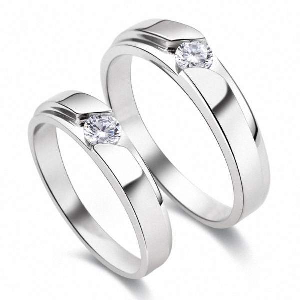 Cặp nhẫn cưới vàng trắng 10k đính đá ecz pnj chung Đôi 00148-00147 | pnj .com.vn