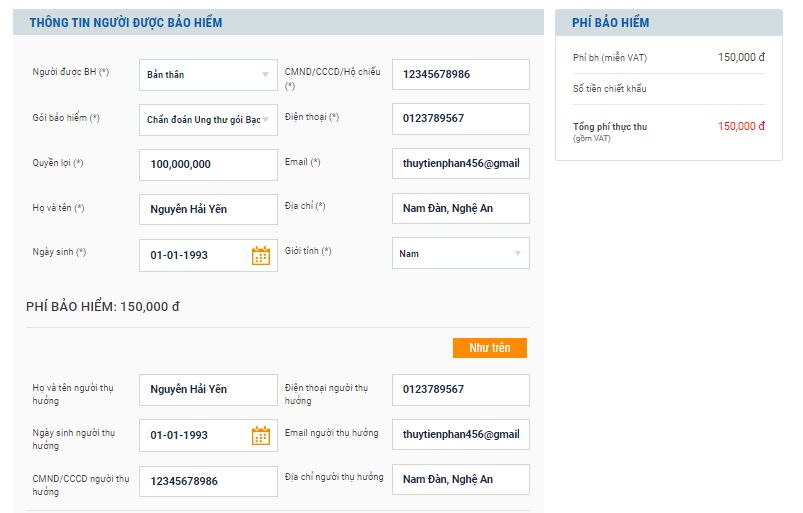 Thông tin người được bảo hiểm