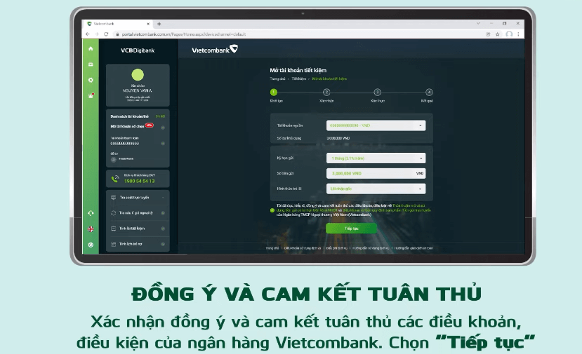 xác nhận thông tin mở tiết kiệm online vcb trên website