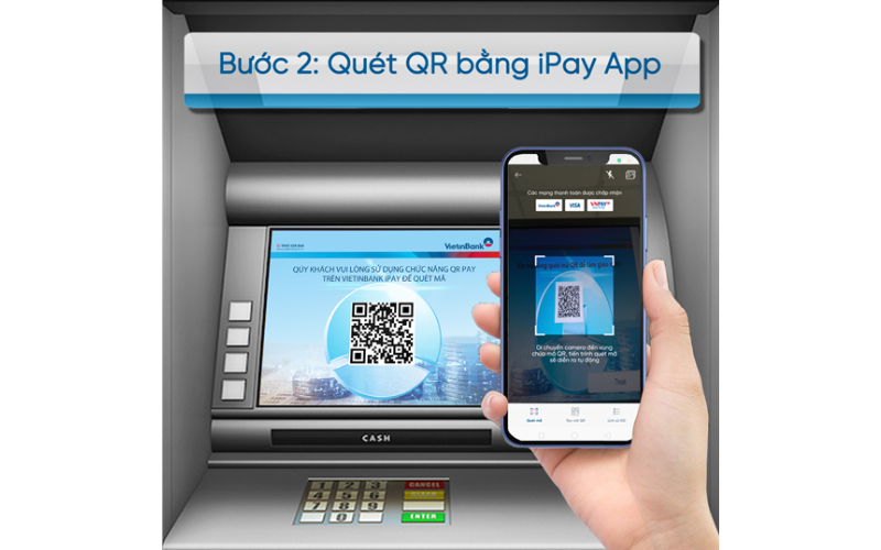 Chọn vào tính năng QR Pay và quét mã trên màn hình ATM.