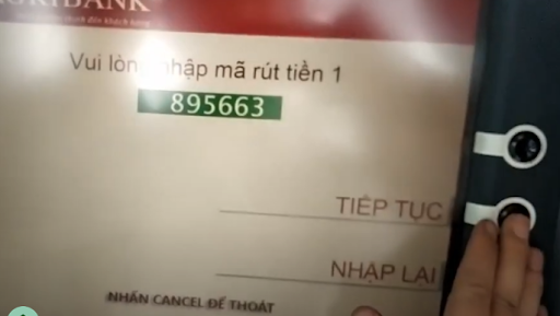 Nhập mã rút tiền in trên biên lai