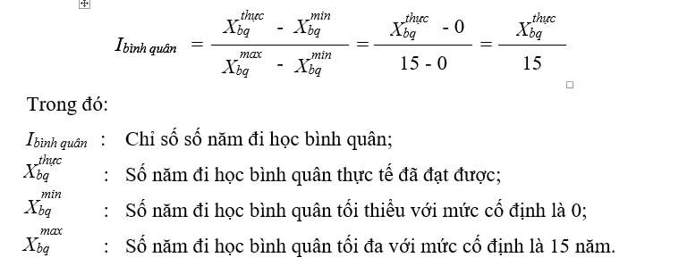 Công thức tính chỉ số năm đi học bình quân