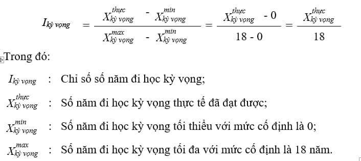 Công thức tính chỉ số số năm đi học kỳ vọng