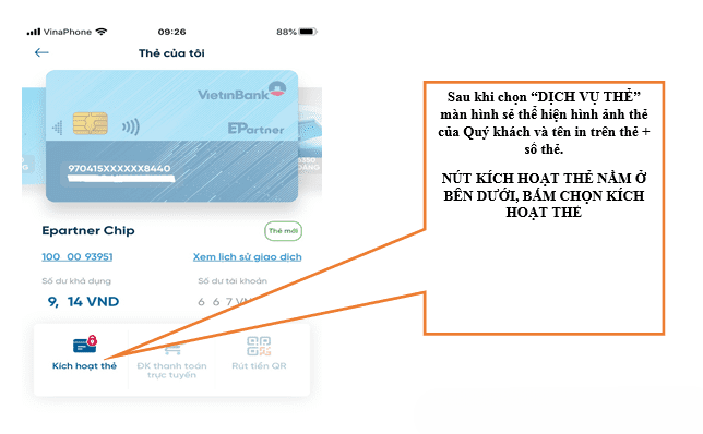 kích hoạt thẻ vietinbank