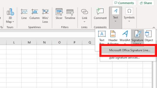 Nhấn Microsoft Office Signature Line
