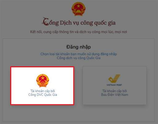 Tài khoản được cấp bởi Cổng DVC Quốc gia