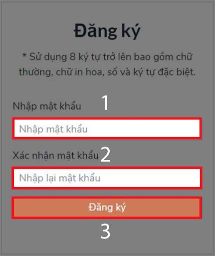 Tiến hành tạo mật khẩu bảo mật và ấn Đăng ký