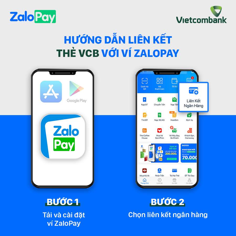 các bước liên kết zalopay với ngân hàng vietcombank