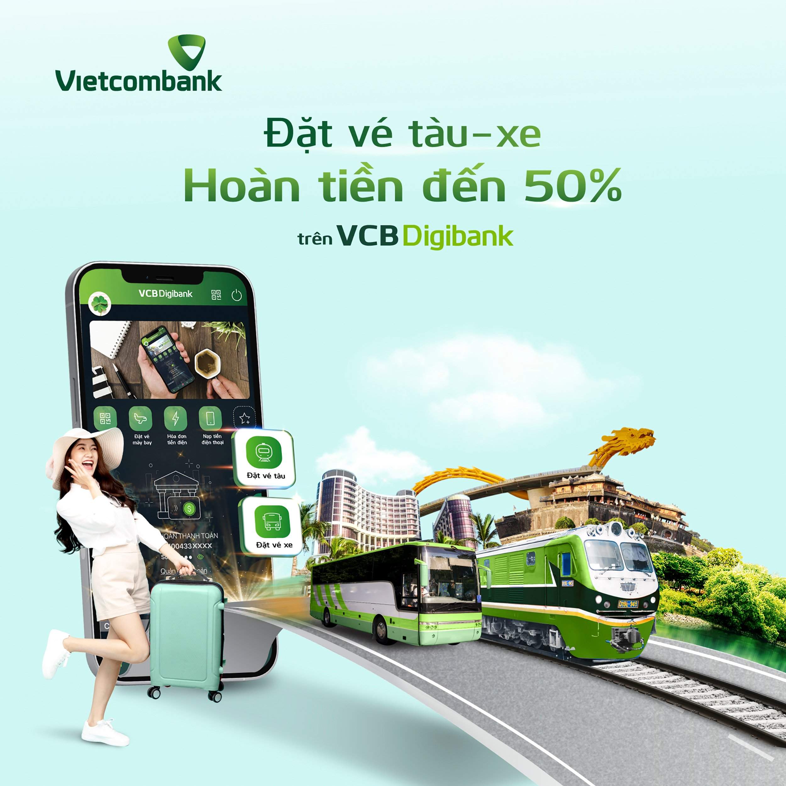 thanh toán vé tàu qua internet banking vietcombank- ưu đãi