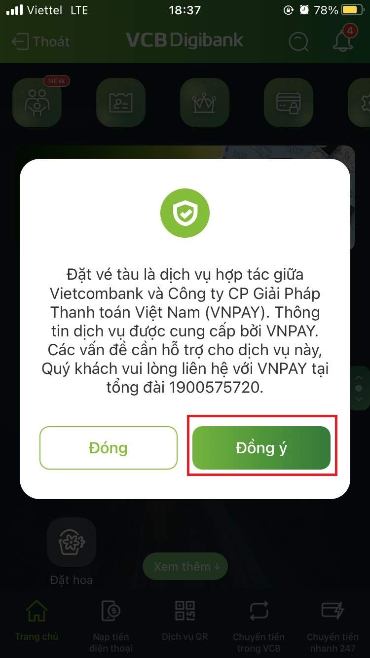 thanh toán vé tàu qua internet banking vietcombank