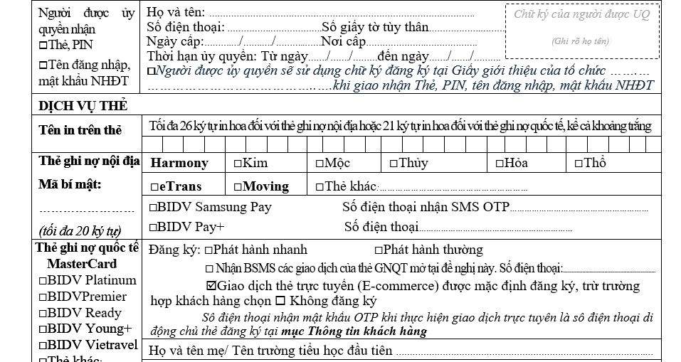 Thông tin người được ủy quyền nhận thẻ