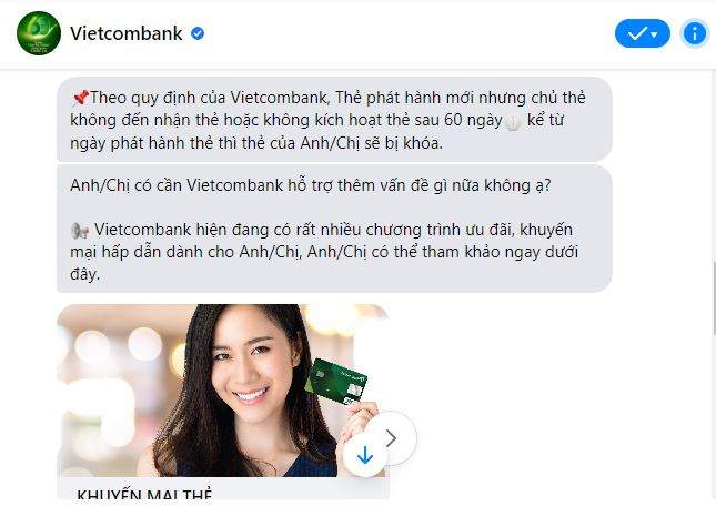 Thẻ Vietcombank sẽ bị hủy nếu khách hàng không đến nhận thẻ